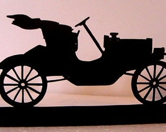 1908 Ford Model T Runabout Antique Automobile Handmade Wood Silhouette - stra013