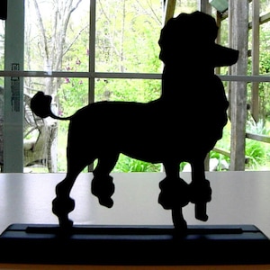 Poodle Dog Handmade Wood Black Silhouette Decoration with a Base for Easy Display on a Windowsill, Bookcase, Desk, Cake or Table - add5