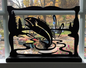 Fish Jumping Out of the Water Wooden Handmade Silhouette Decor - FSH7