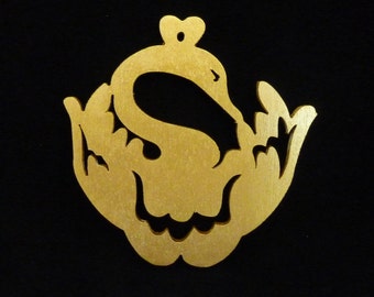 Seven Swans Swimming, Wooden Gold Ornament, 12 Days of Christmas Song Theme