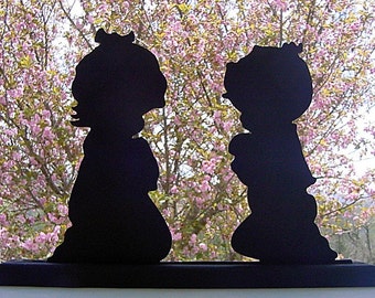 Praying Sibling Silhouette Handmade Wood Religious Decor - CLD18