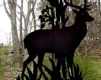 Stag Deer Silhouette Wood Decor| Buck Rustic Wildlife | Handmade Wooden Art - AWN2