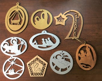 Enfeites de Natal de madeira feitos à mão | Decoração para árvore de Natal | Diversas coleções temáticas para escolher