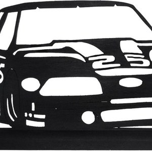 Racing Car Wood Silhouette Handmade with a Base for Easy Display on a Windowsill, Bookcase or Desk - spta001