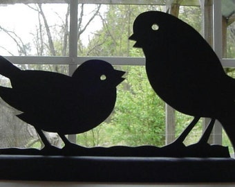 Pair of Sparrows Handmade Wood Silhouette - SBIR003