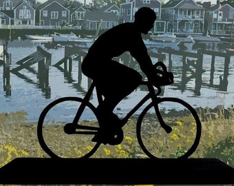 Silhouette de cycliste masculin en bois faite à la main, cadeau cyclisme, décoration de vélo - TRB4