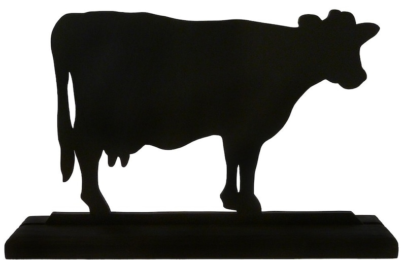 Farm Milk Cow Handmade Wood Silhouette Decoration with a Base for Easy Display on a Windowsill, Bookcase, Desk or Cake AFC3 image 1