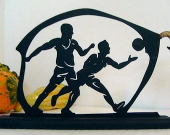 Scrambling For the Ball on the Basketball Court Handmade Wood Silhouette - sptk001