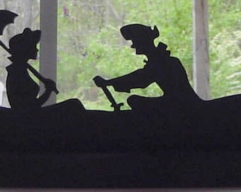 Victorian Couple in a Rowboat Wooden Handmade Silhouette Decoration with a Base for Display on a Windowsill, Desk, Bookcase or a Cake - cpl2