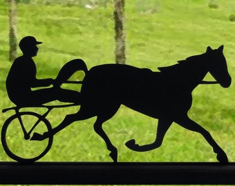 Harness Racer On the Track Handmade Wood Silhouette Decoration for Desks, Windowsills, or Cakes Includes a Base for Easy Display - sptr001