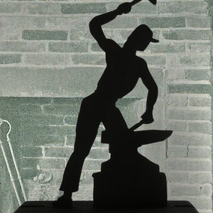 Blacksmith at His Anvil Wood Silhouette | Handmade Baltic Birch Desk Windowsill Decor | Forge, Blacksmith Gift, Shop Decor, Forging - WKO1