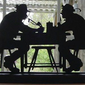 Drinking Buddies Handmade Wood Silhouette Decoration with Base for Easy Display on Windowsills, Desks, Bookcases and Cakes - SMEN003