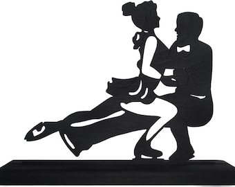 Figure Ice Skating Couple Handmade Wood Silhouettes Decoration with a Base for Easy Display on a Windowsill, Shelf, Desk or a Cake - ptw6