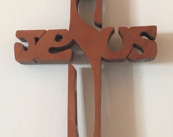 Jesus Cross Brown Wooden Handmade Wall Hanging Decoration