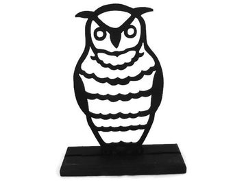 Handcrafted Owl Silhouette, Black Wooden Bird Decor, Shelf or Desk, Halloween Decoration - BIR20