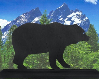 Handmade Black Wood Grizzly Bear Silhouette Decor   | Wildlife Animal Art - AWN14