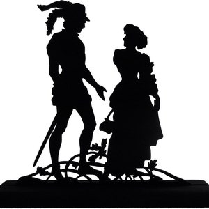 Victorian Couple  Handmade Wood Black Silhouette Decoration with Base for Easy Display on a Windowsill, Bookcase, Desk or a Cake - cpl11