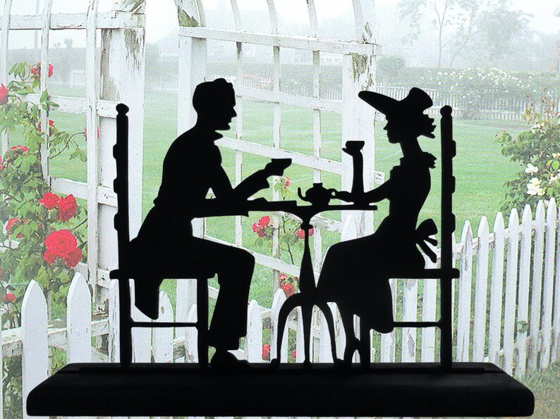 Silueta de pareja victoriana, decoración de madera hecha a mano - CPL3 imagen 4