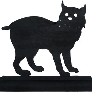 Wild Bobcat Handmade Wood Black Silhouette Decoration with a Base for Easy Display on a Windowsill, Bookcase, Desk, Cake or Table - AWN9
