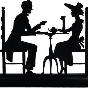 Silueta de pareja victoriana, decoración de madera hecha a mano - CPL3 imagen 1