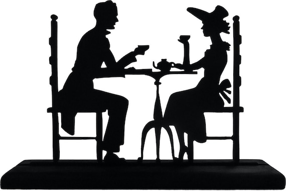 Victorian Couple Silhouette Decor Handmade Wooden Art Vintage - CPL3