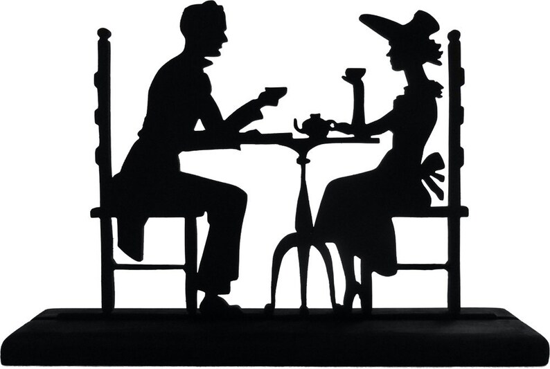 Silueta de pareja victoriana, decoración de madera hecha a mano - CPL3 imagen 1