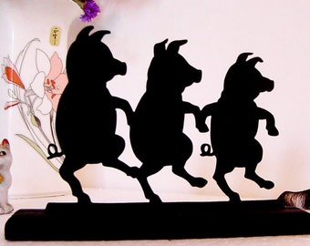 Silueta de cerdos danzantes, decoración de madera hecha a mano, regalo de animales de granja