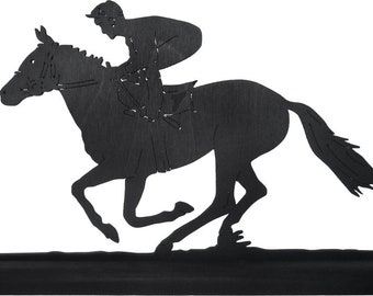 Jockey and Horse Racing Fast Handmade Wood Display Silhouette Decoration with a Base for Easy Display  sptr002