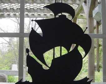 Handmade Nautical Galleon Ship Decor Silhouette | Wooden Sailboat Display - NTL1