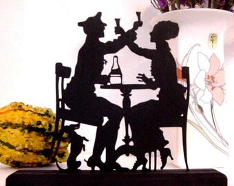 Silueta de pareja artesanal "Brindando" Arte en madera / Decoración romántica de los años 20