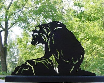 Bear Silhouette Decoration Handmade Wood | Windowsill, Bookcase, Table, Desk or Cake Topper - AWN8
