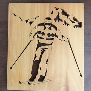 Skier On the Mountain Handmade Wooden Wall Hanging