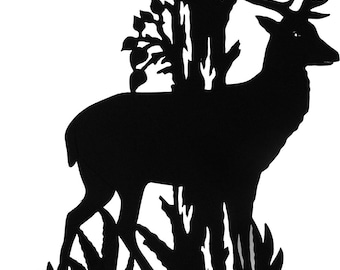 Stag Buck Deer Wood Silhouette with Base Handmade Rustic Decor for Windowsill, Bookcase, Desk & Cake Topper - SAWN002