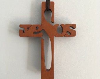 Cruz de Jesús de madera hecha a mano para colgar en la pared, decoración religiosa, regalo cristiano