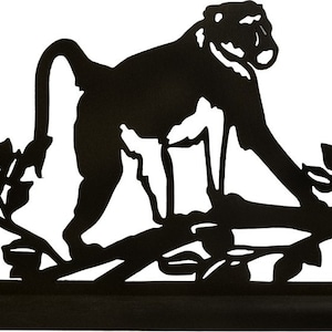 Jungle Baboon Wood Silhouette Handmade Decor with Base | Animal Art for Bookcases, Windowsills & Desks | Unique Monkey Jungle Animal Gift