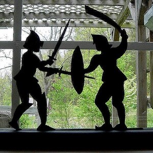Handmade Knights Sword Fighting Decor Silhouette, Medieval Art, Fencing Decoration - MIL1