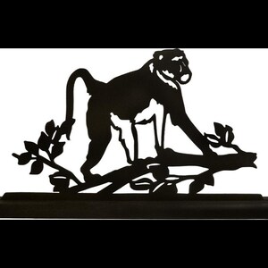 Jungle Baboon Wood Silhouette Handmade Decor with Base | Animal Art for Bookcases, Windowsills & Desks | Unique Monkey Jungle Animal Gift