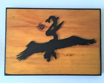 Pelican with Fish Handmade Wooden Wall Hanging Plaque