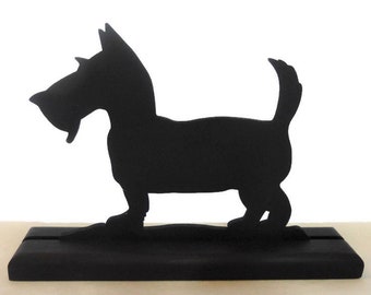 Scottish Terrier Dog Handmade Wood Silhouette Decoration with a Base for Easy Display on a Windowsill, Bookcase, Desk or Table - ADD2