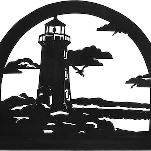 Lighthouse on the Rocky Shore Handmade Decorative Wood Silhouettes sntl007 image 1