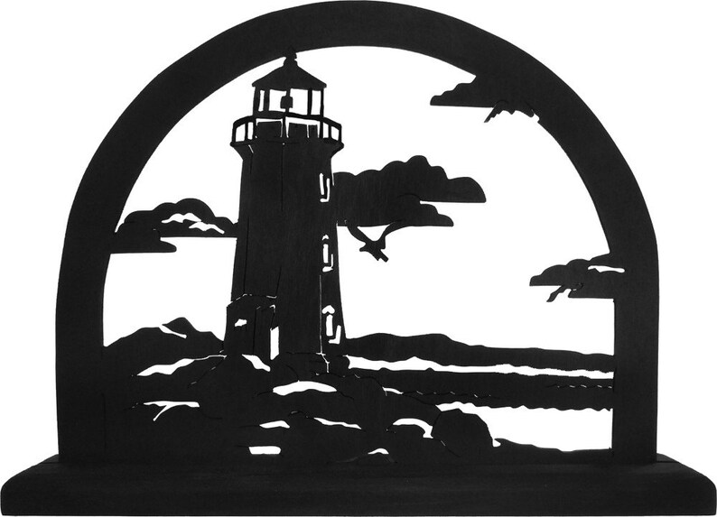 Lighthouse on the Rocky Shore Handmade Decorative Wood Silhouettes sntl007 image 1