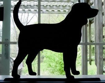 Beagle Dog Handmade Wood  Black Silhouette Decoration with a Base for Easy Display on a Windowsill, Desk, Bookcase or Cake - ADD8