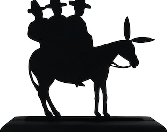 Black Wooden Three Friends on a Donkey Silhouette | Handmade in America | Southwestern Decor - WST8