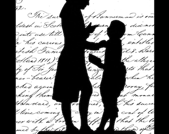 Student and Teacher Silhouette Handmade Wooden Early America Decoration - MEN02