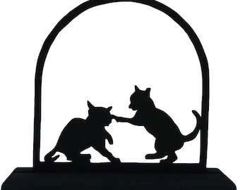 Playful Kittens Handmade Wood Black Silhouette Decoration with a Base for Easy Display on a Windowsill, Bookcase, Desk or Cake- adc2