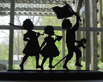 Marching Children Handmade Wood Silhouette Decoration with Base for Easy Display Great for desks, windowsills and Bookcases - SCLD001