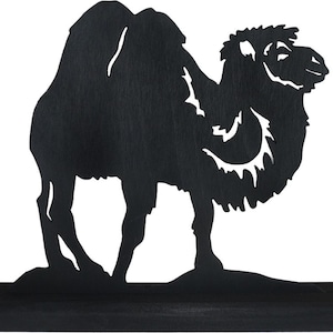 Camel Wooden Silhouette Decoration with Base, Handmade Black Art Display, Unique Animal Home Decor, SAWA001