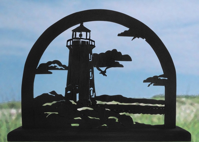 Lighthouse on the Rocky Shore Handmade Decorative Wood Silhouettes sntl007 image 5