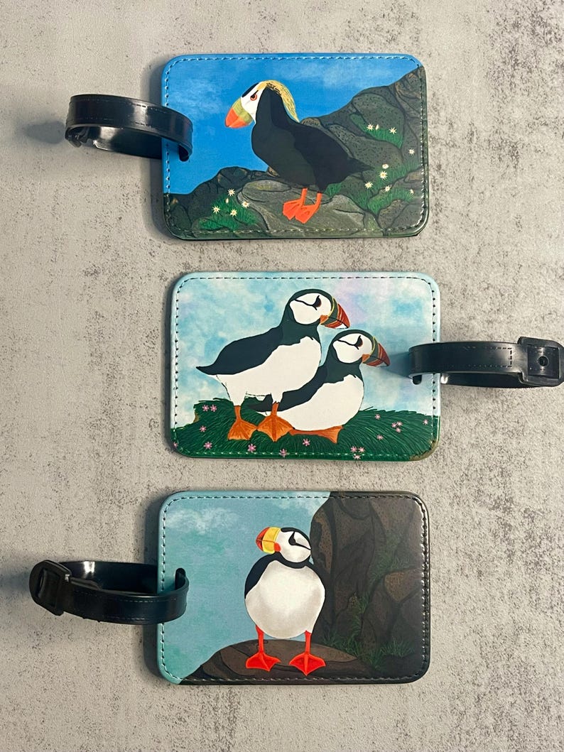 Puffin Gepäckanhänger, Kunstleder, Auswahl aus 3 verschiedenen Designs, Originalkunstwerk, Einzeln erhältlich Bild 14