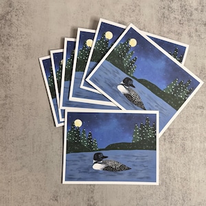 Loon Holiday Note Card Set, 8 Greeting Cards with Envelopes, Original Art, Blank Inside, Bird Christmas Cards